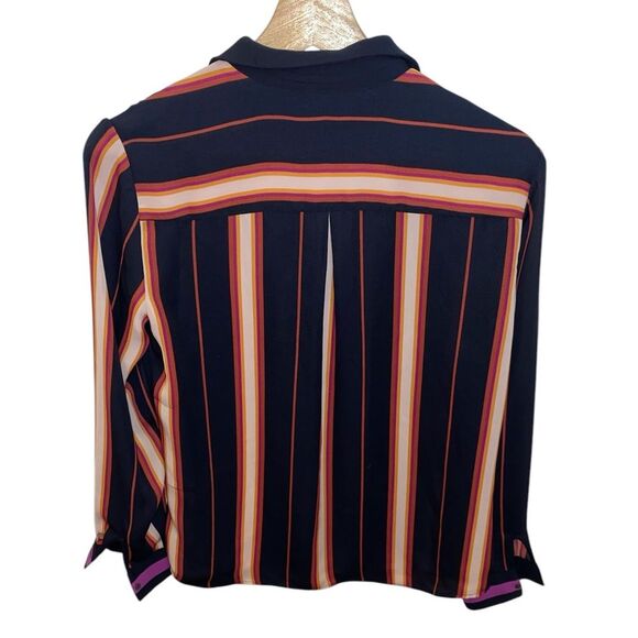 SCOTCH & SODA Womens Navy Striped Button Down Blouse - Picture 2 of 5